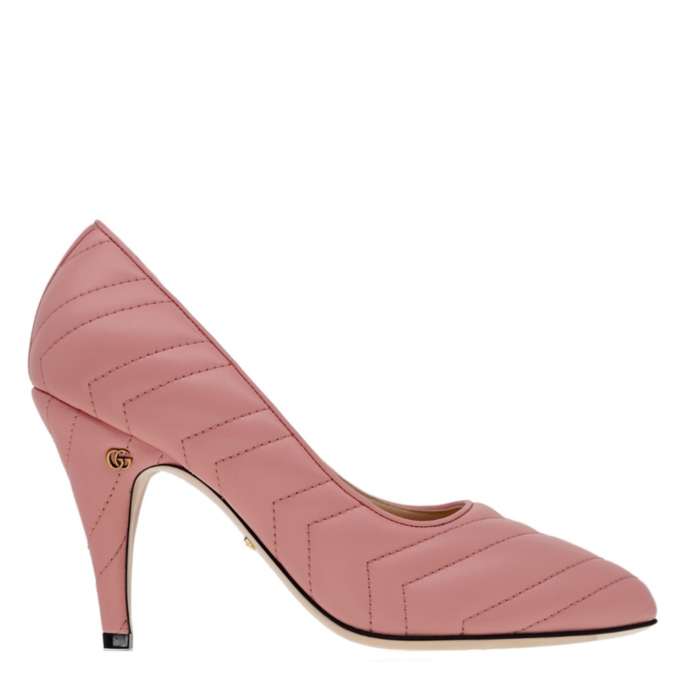 Gucci Charlotte Pumps Chevron Pink Leather Size 38.5 New - Picture 2 of 6
